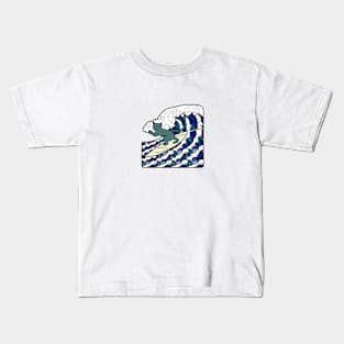 Cute Cat Goes Surfing Kids T-Shirt